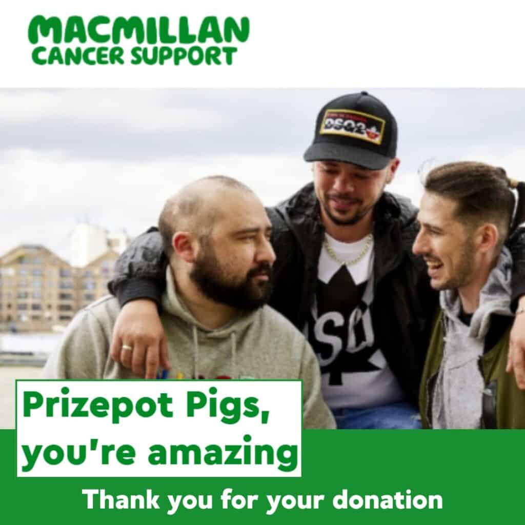 Support Macmillan Cancer Support with Prize Pot Pigs donation campaign.
